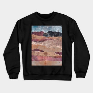 Abstract landscape with mountains and sky, red rock, mixed media collage Crewneck Sweatshirt